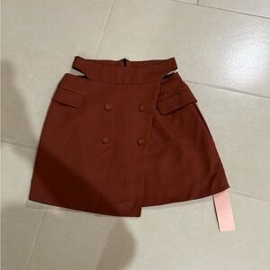 NWT MICAS Brown Cut-Out Double-Breasted Mini Skirt - Size S